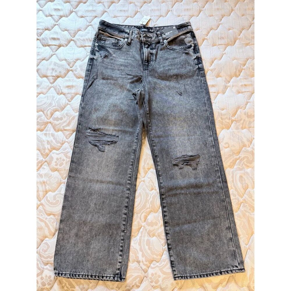 Express ‘90s Ankle Boot Mid Rise Jeans Size 4 – Gray Distressed NWT Women’s